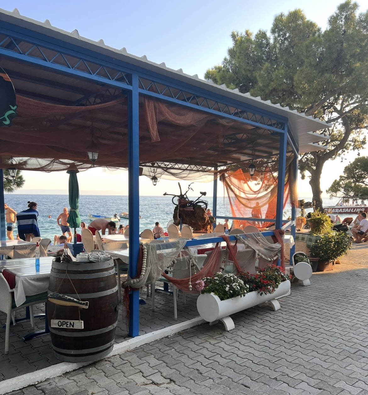 Restaurant terrace and beach view